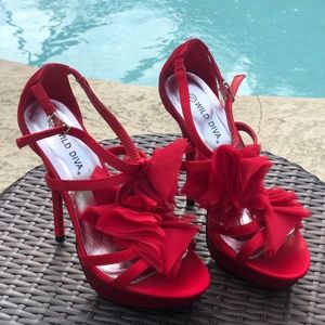 Ruffled Red Platform Stilettos 7.5
